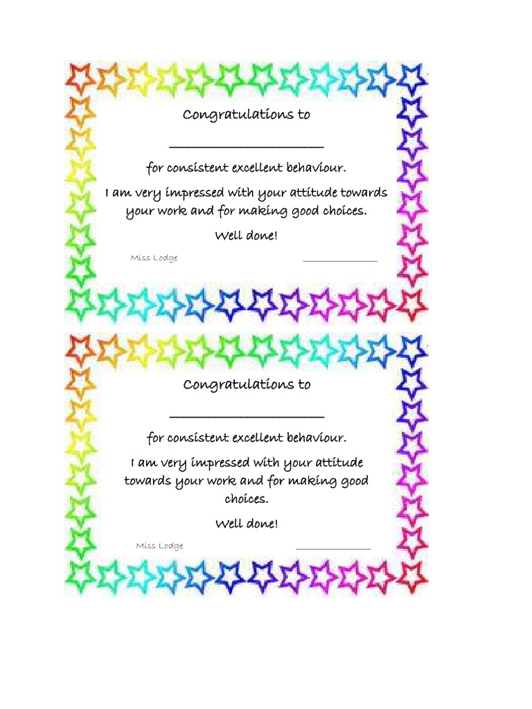 Merit Certificate for Excellent Behavior | PDF