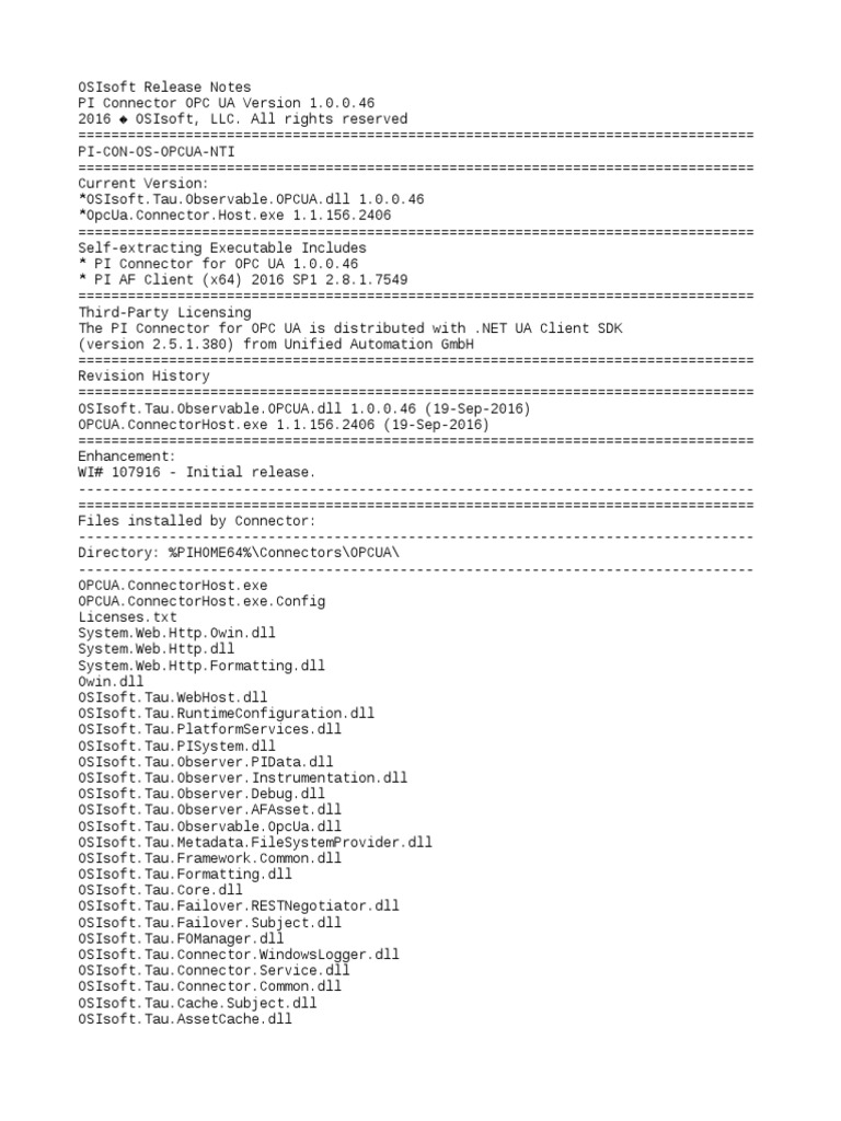 PI Connector for OPC UA Release Notes | PDF | Computing Platforms ...