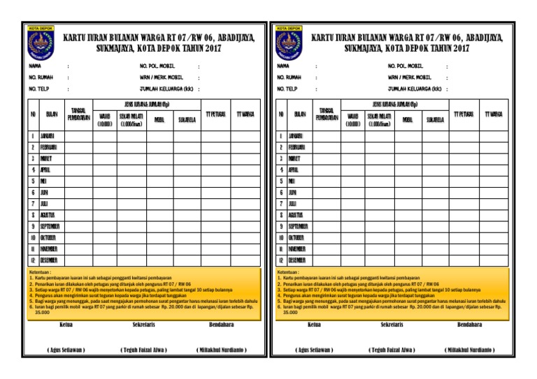 Kartu Iuran RT 07 Kartu Iuran RT 07
