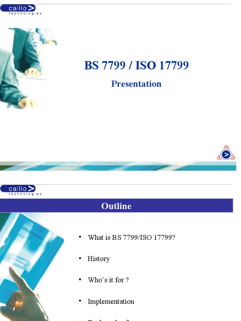 BS 7799 / ISO 17799: Presentation | PDF | Information Security | Risk