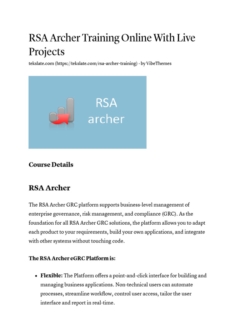 RSA Archer Training Educational Technology Application Programming