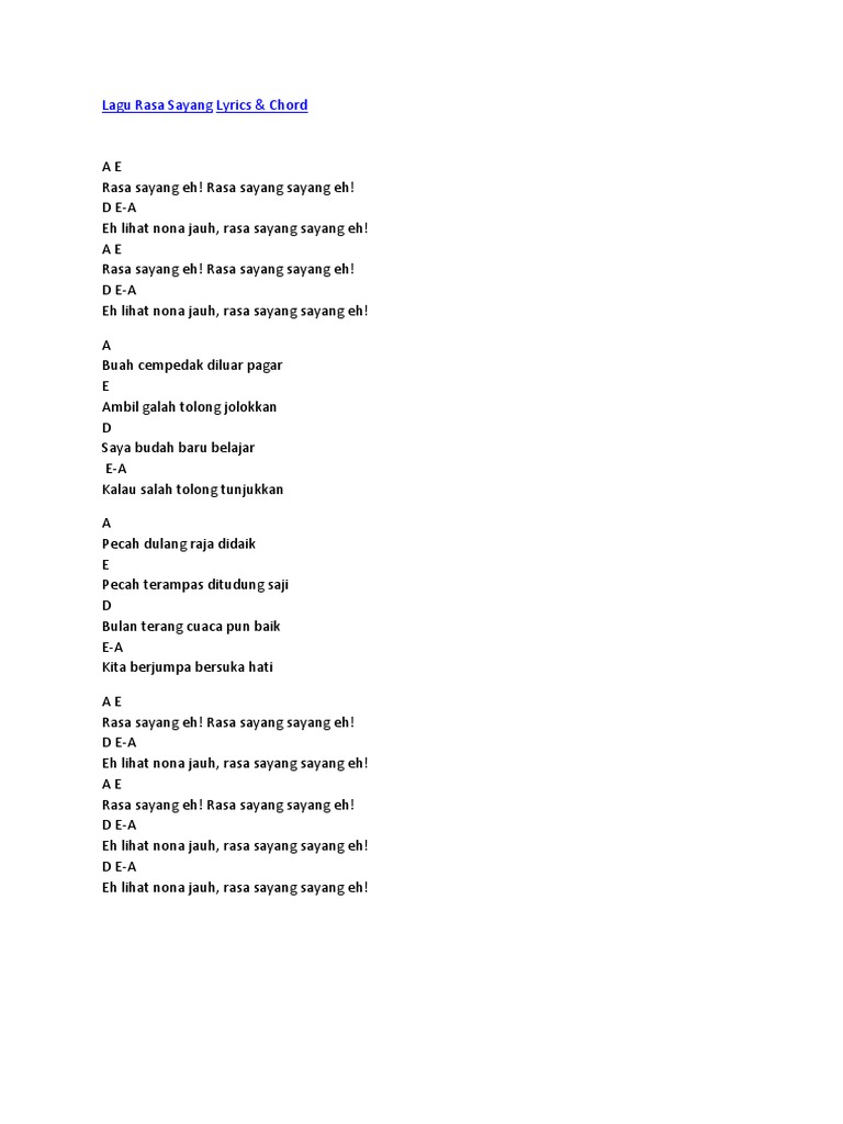 Lagu Rasa Sayang Lyrics Pdf