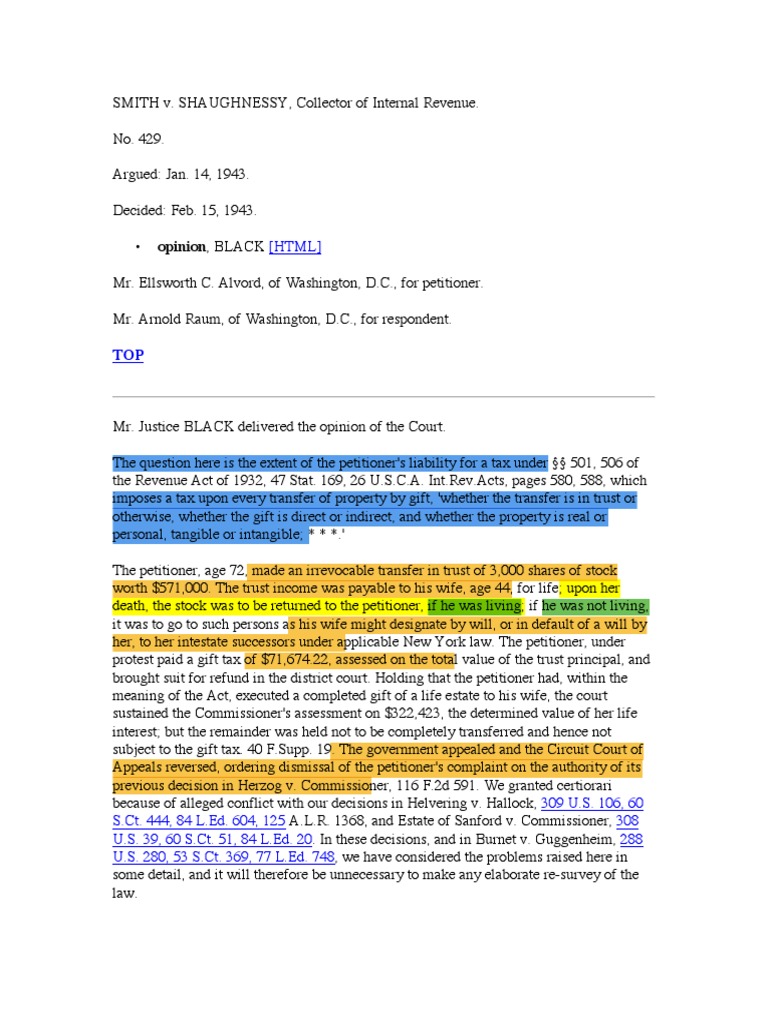 Smith v. Shaughnessy PDF Gift Tax In The United States Estate Tax
