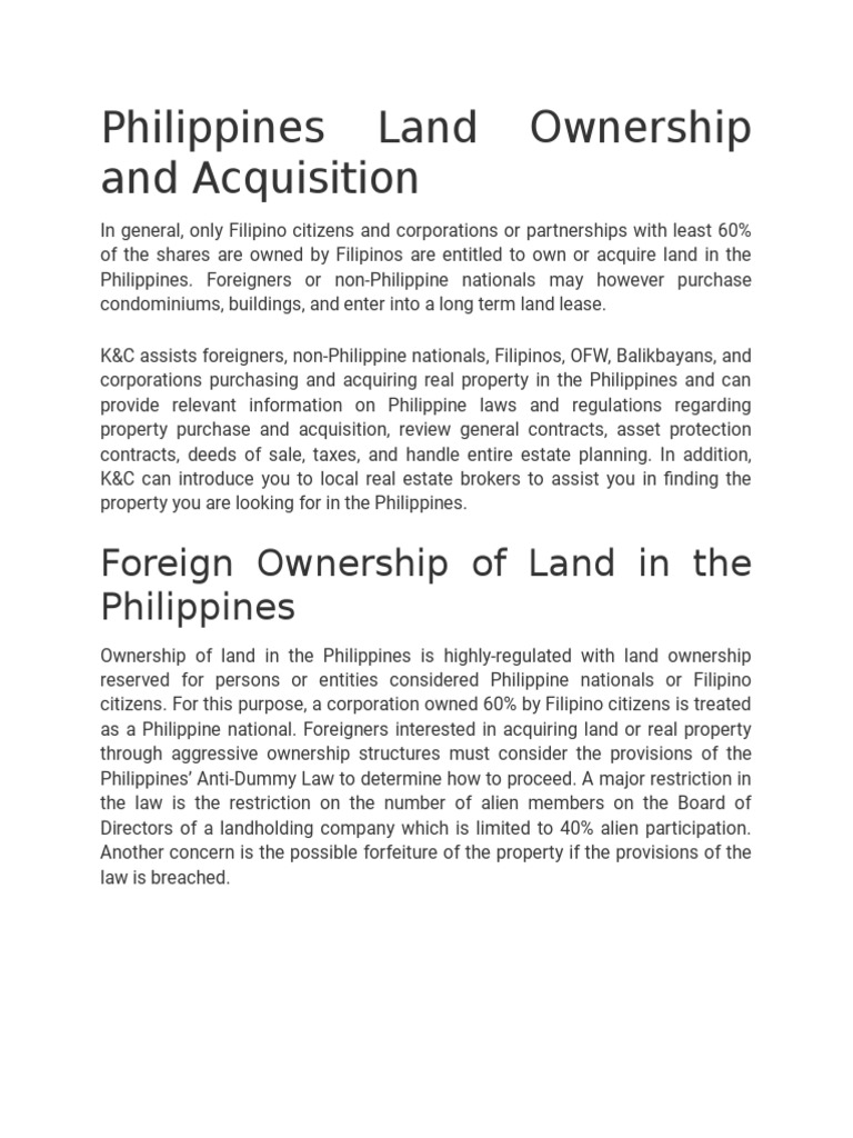 Philippines Land Ownership and Acquisition PDF Condominium Ownership