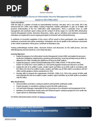 5 Days Iso 27001 Lead Auditor Cource Core Pdf Information Security Information Technology
