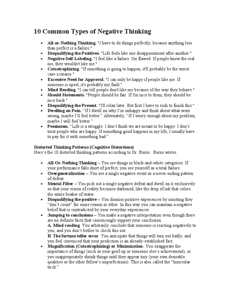 10 Common Types of Negative Thinking Social Psychology Metaphysics