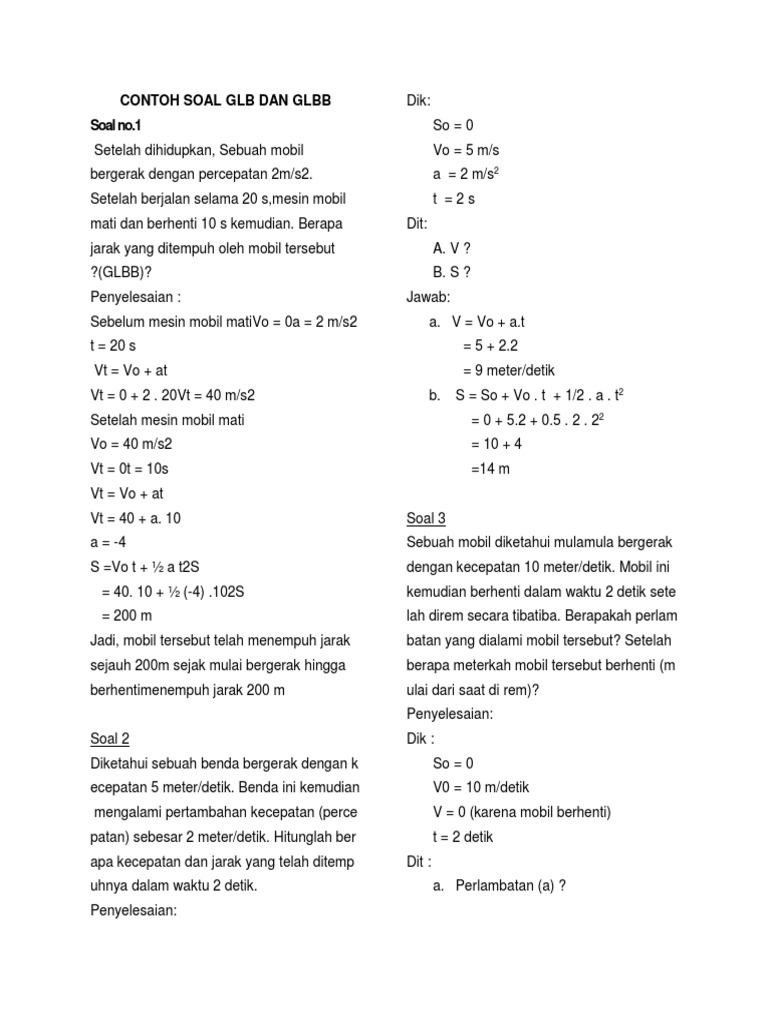 Contoh Soal Dan Jawaban GLB Dan GLBB Edit