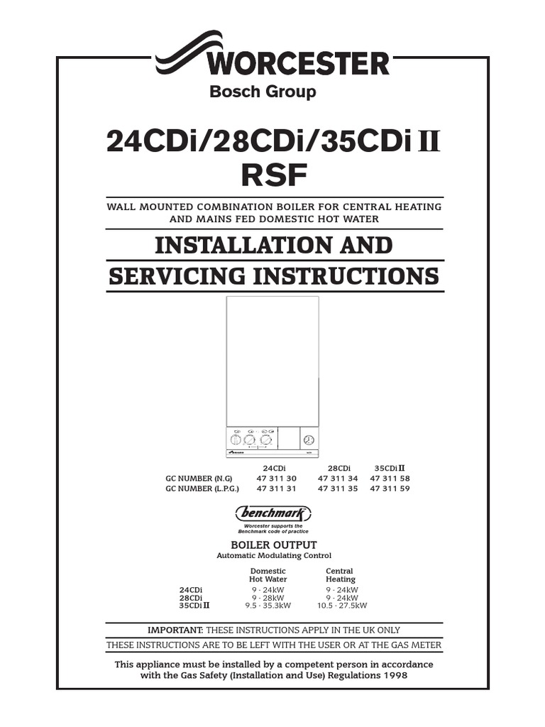 Worcester 24 28 35MKII CDi Installation and Servicing Instructions | PDF | Water  Heating | Tap (Valve)