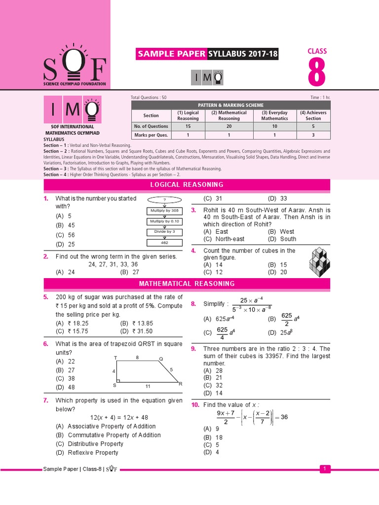 Imo sample paper class 8 fraction mathematics algebra