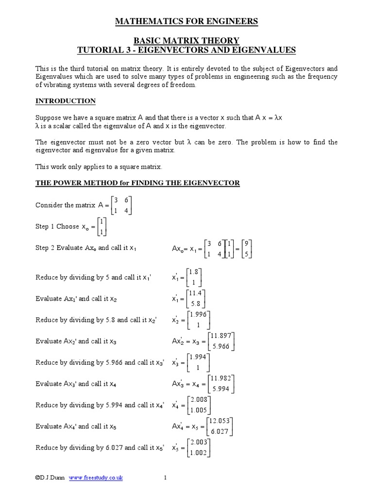 Basic Matrix Theory - Tutorial 3 PDF | PDF | Eigenvalues And ...