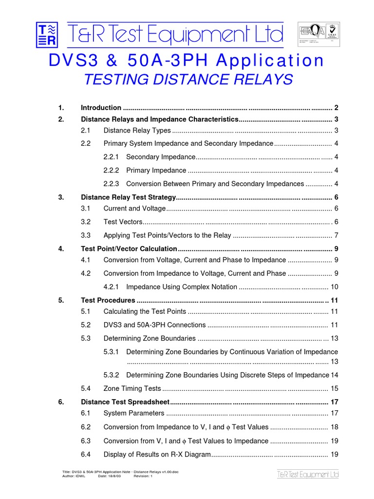 Distance Relay Testing with DVS3 & 50A-3PH | PDF | Electrical Impedance ...