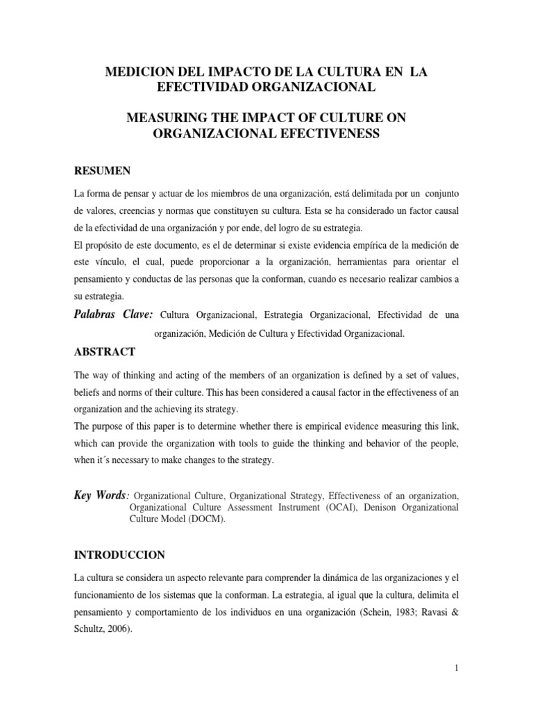 Impacto de la Cultura en Efectividad Organizacional | PDF | Toma de ...