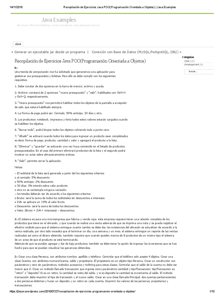 Ejercicios de POO en Java | PDF | Java (lenguaje de programación ...
