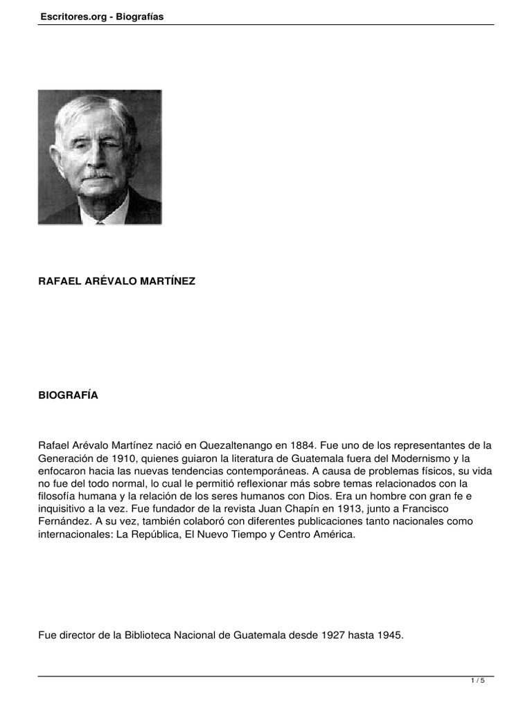 Biografía de Rafael Arévalo Martínez | PDF