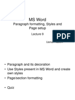 9-Paragraph, Styles and Page Setup