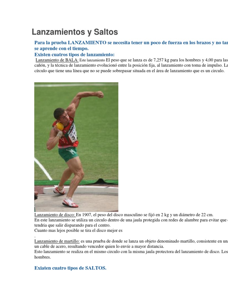 Tipos de Lanzamientos y Saltos en Atletismo | PDF