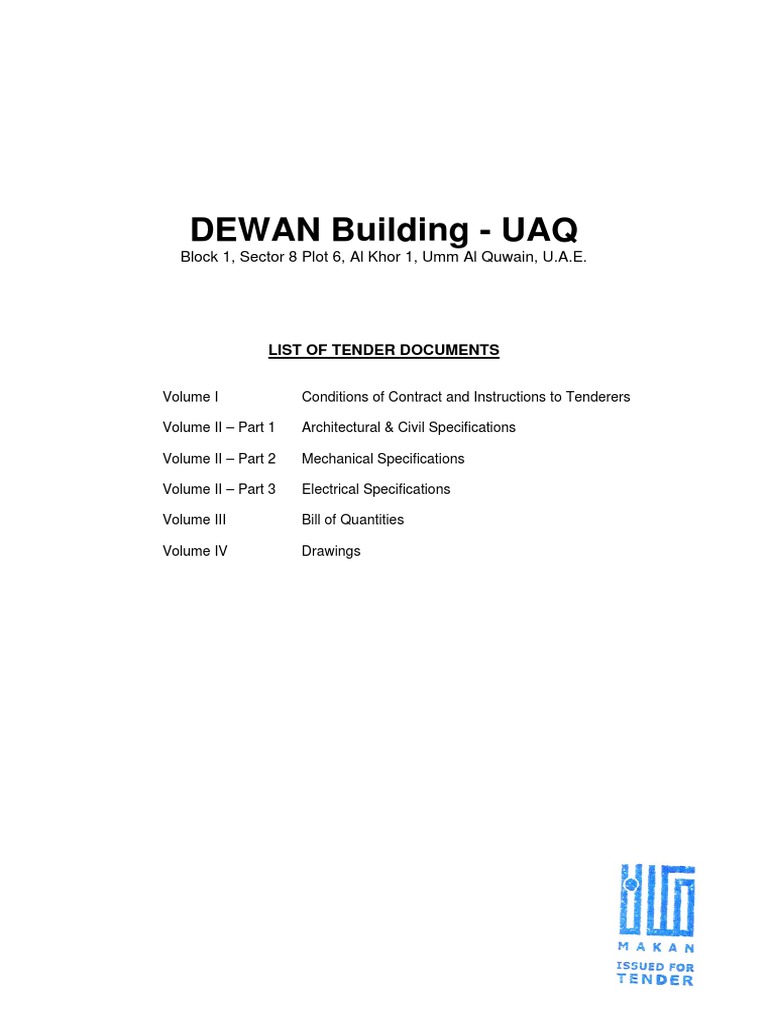 Spec List of Tender Docs PDF