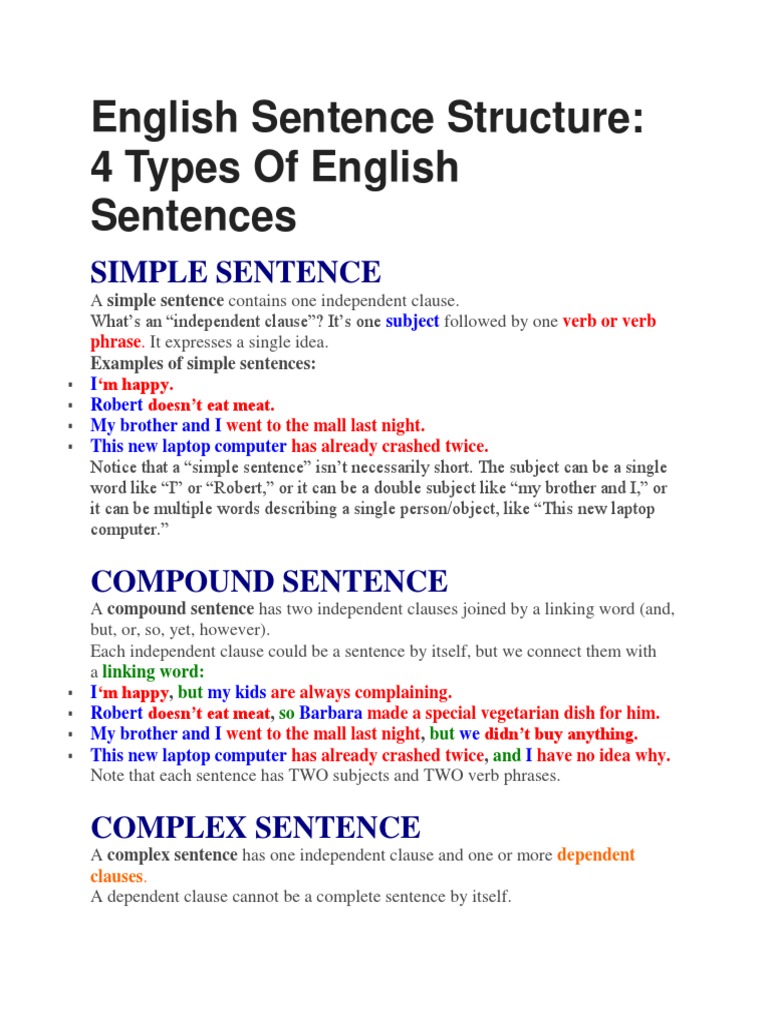 Sentence Structure Pdf Worksheets