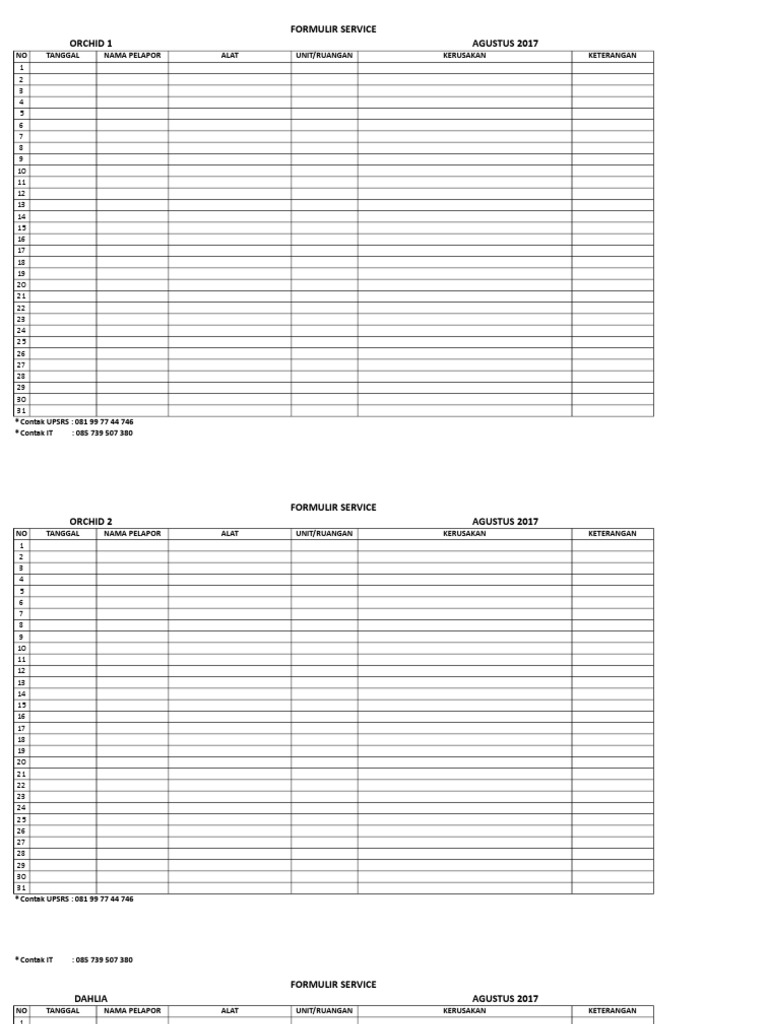 Service Formulir Agustus 2017 | PDF | Technology & Engineering