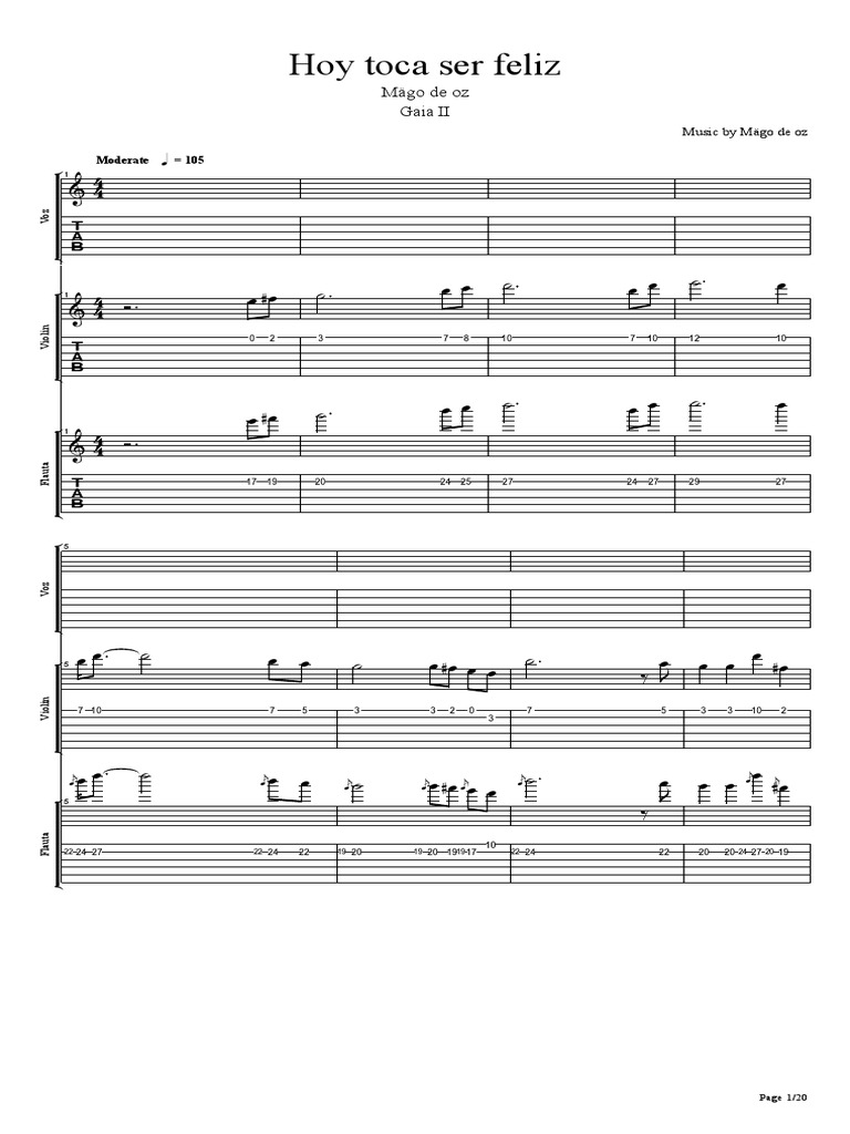 Mago De Oz Hoy Toca Ser Feliz Flauta violÃ­n y voz.pdf Músicos Musica en español