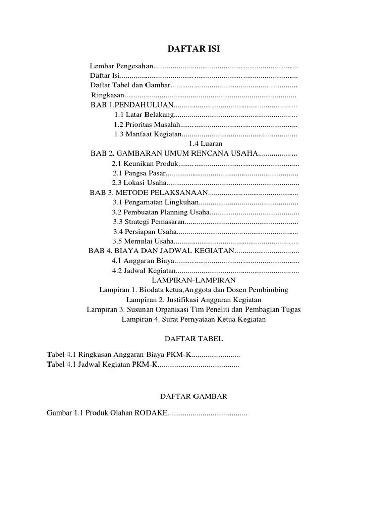 Daftar Isi Proposal Pkm