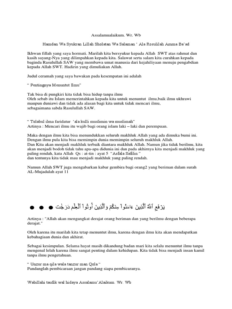 Teks Pidato Tentang Derajat Orang Berilmu Kumpulan Referensi Teks Pidato