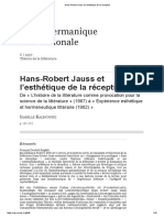 Hans-Robert Jauss Et L'esthétique de La Réception