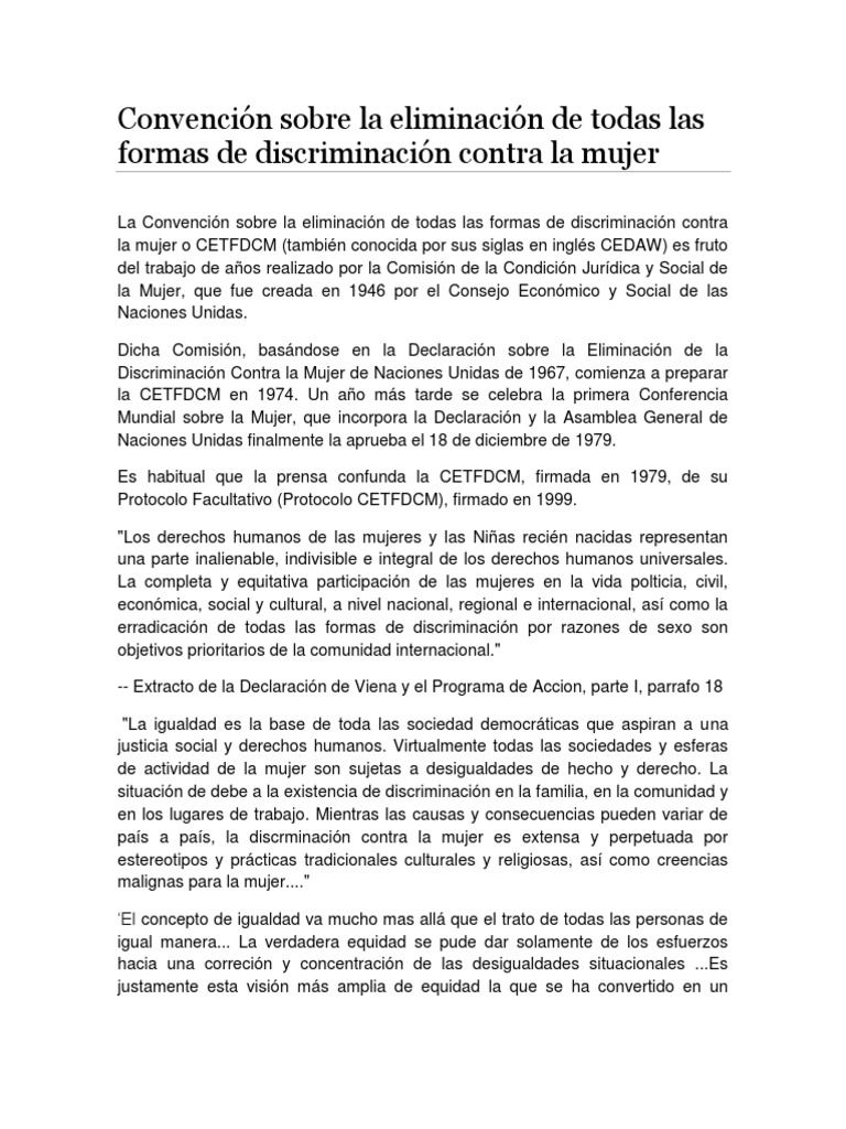 CEDAW: Eliminación de la Discriminación Mujer | PDF | Convención sobre ...