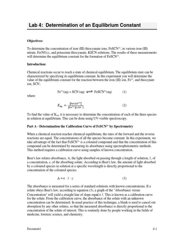 Lab 4 Determination of An Equilibrium Constant 1 | Download Free PDF ...
