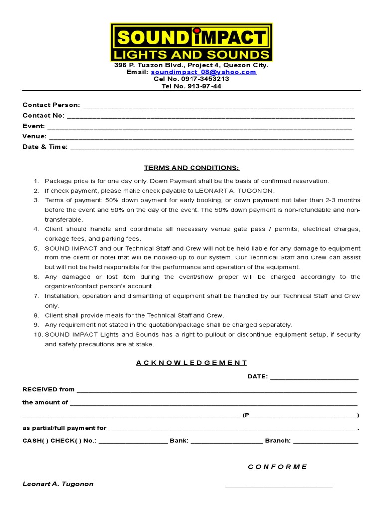 Sound System Rental Agreement Template | PDF | Sound Recording ...