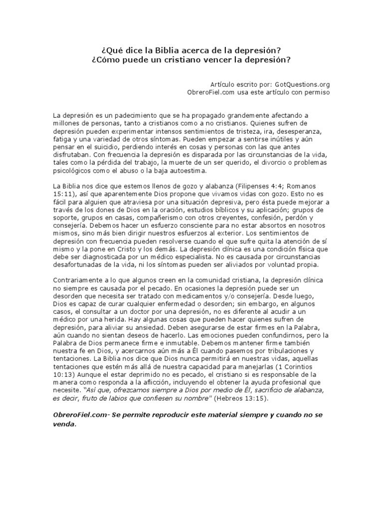 Que Dice La Biblia Acerca de La Depresion ¿ PDF Depresión (estado