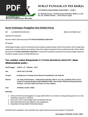 Contoh Surat Lamaran Kerja Pt Epson