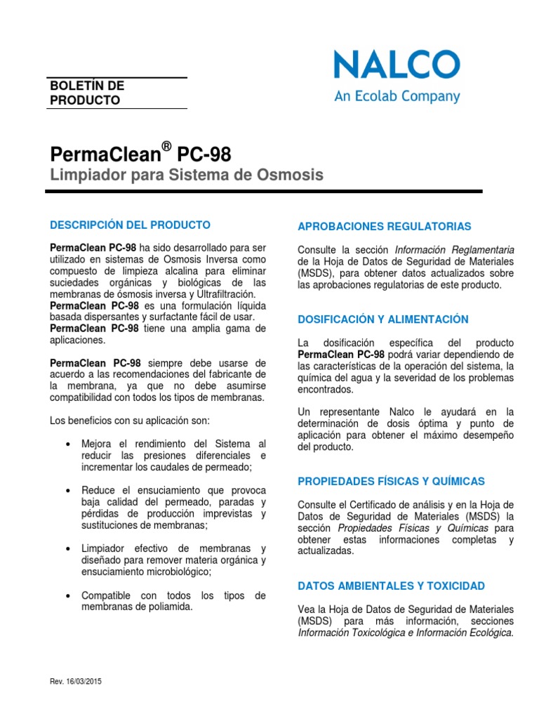 Latam Permaclean Pc-98 - SP | PDF | Ósmosis | Química