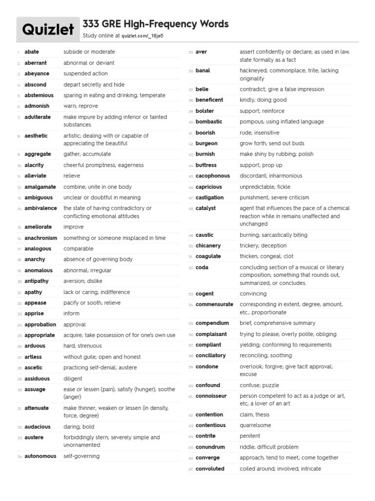 333 GRE High-Frequency Words | PDF
