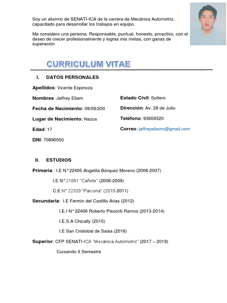 Ejemplos De Currículum Vitae Hechos España