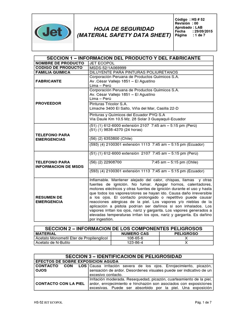MSDS Hoja de Datos de Seguridad Jet