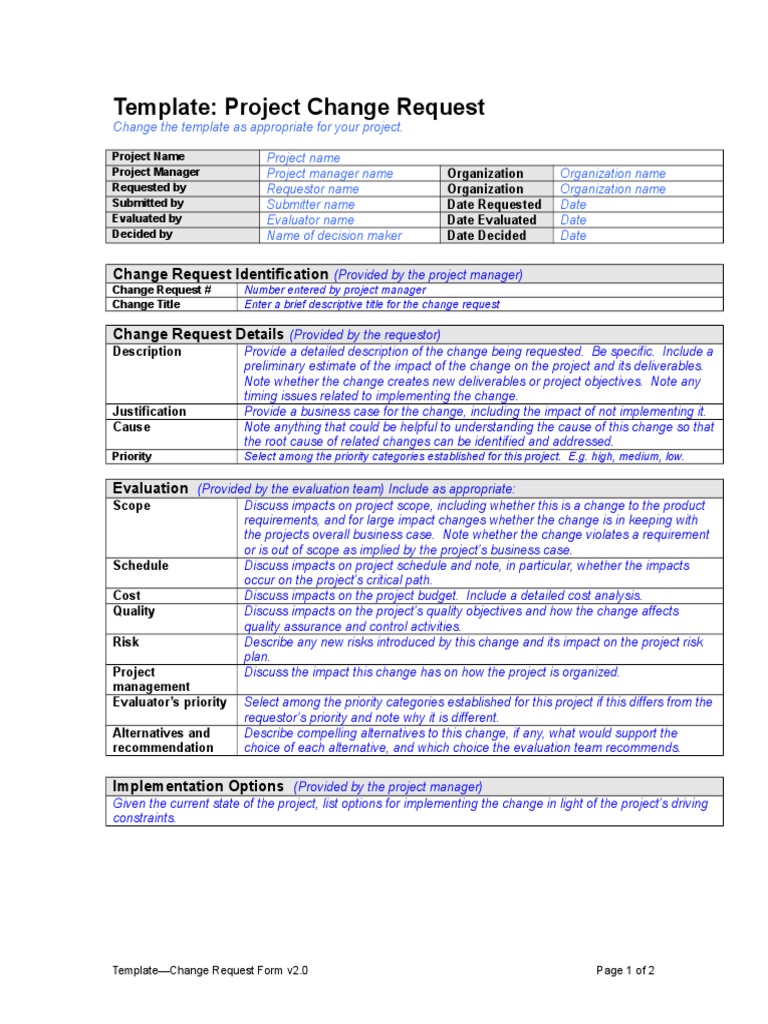 Project Change Request Template | PDF | Evaluation | Accountability