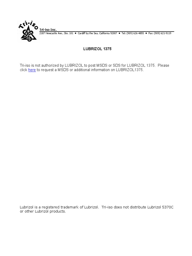 Lubrizol 1375 SDS PDF Prevention Occupational Safety And Health