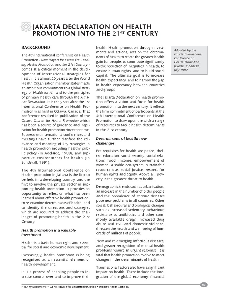 Jakarta Declaration | PDF | Health Promotion | Empowerment