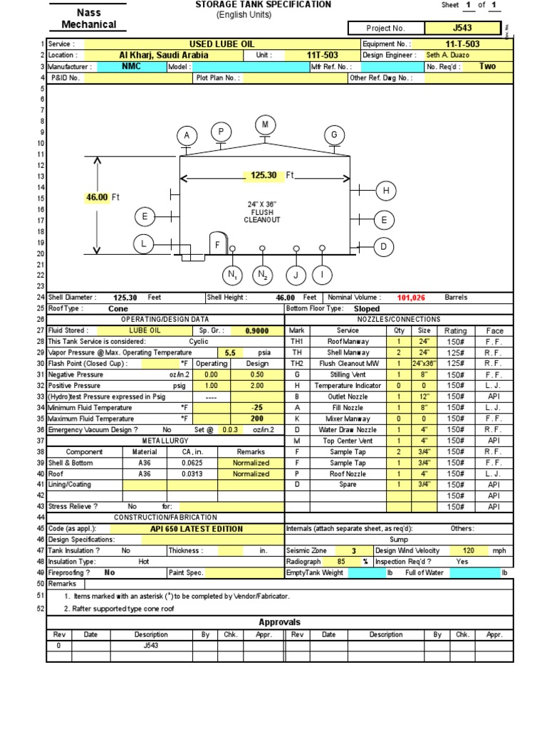 API 650 Tank Design 1 | PDF | Foot (Unit) | Nozzle