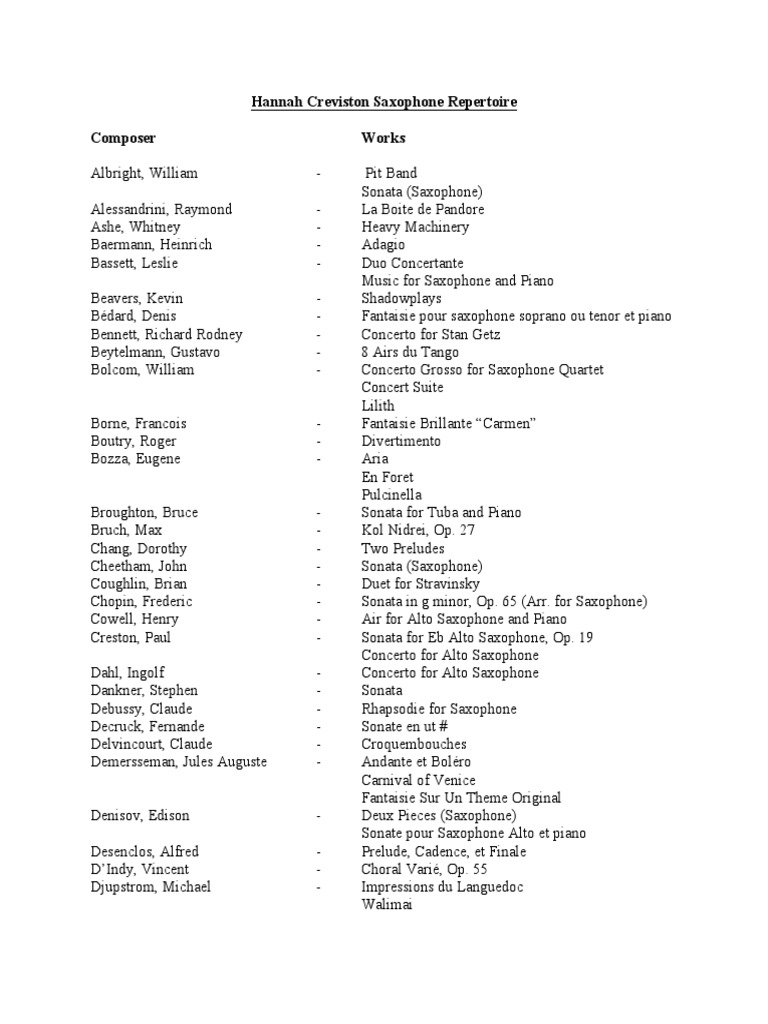 NASA 2016 Saxophone Solo Competition Creviston Repertoire PDF