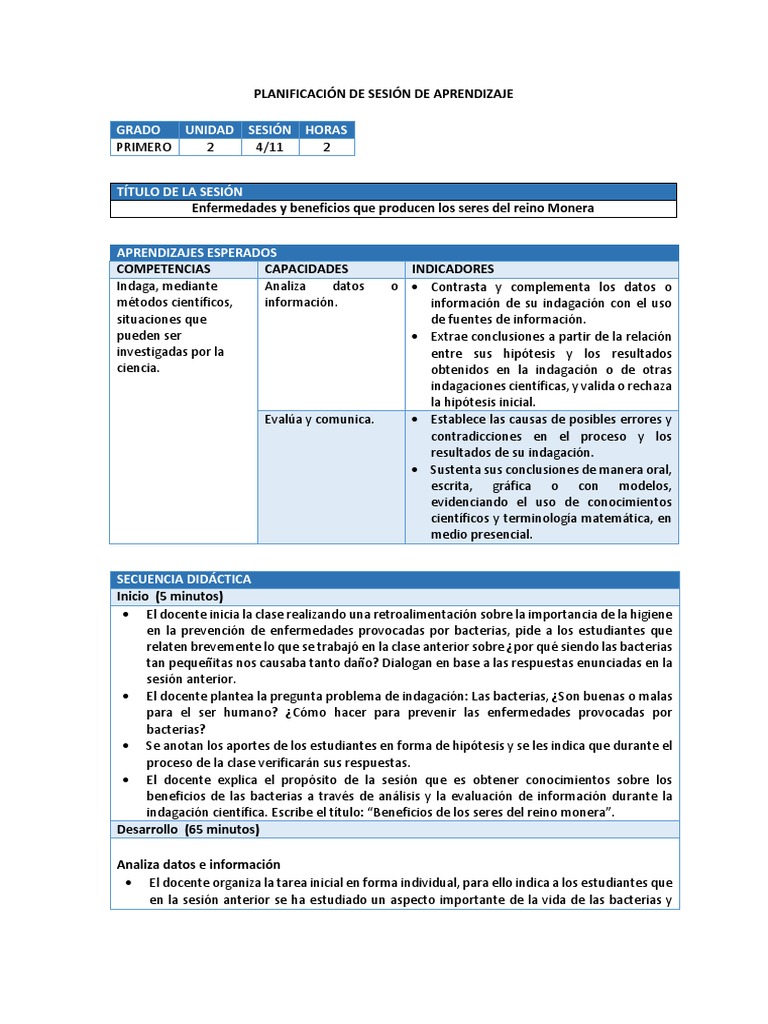CTA1-U2-SESION 04enfermedades y Beneficios Que Producen Los Seres Del Reino  Monera | PDF | Plantas | Las bacterias