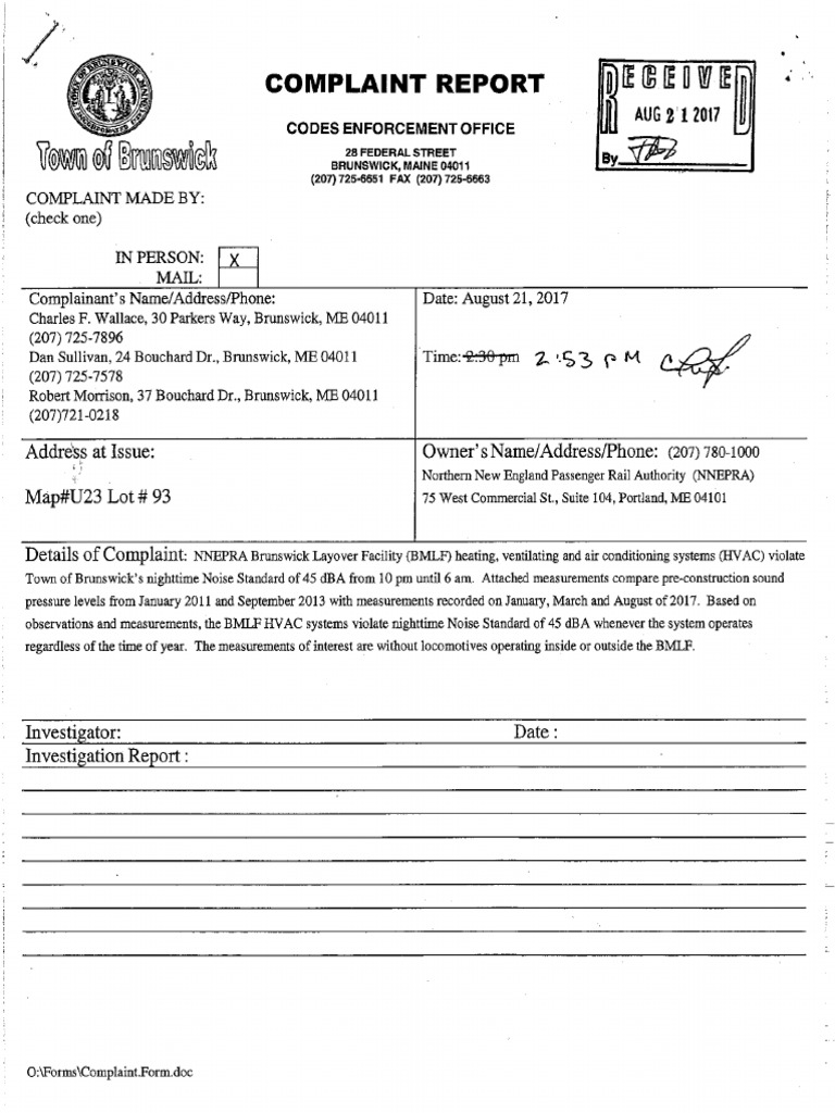 Noise Complaint.form 82117_1 Decibel Amtrak