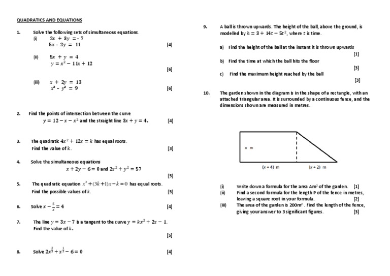 Quadratic equations worksheet grade 10 pdf picture