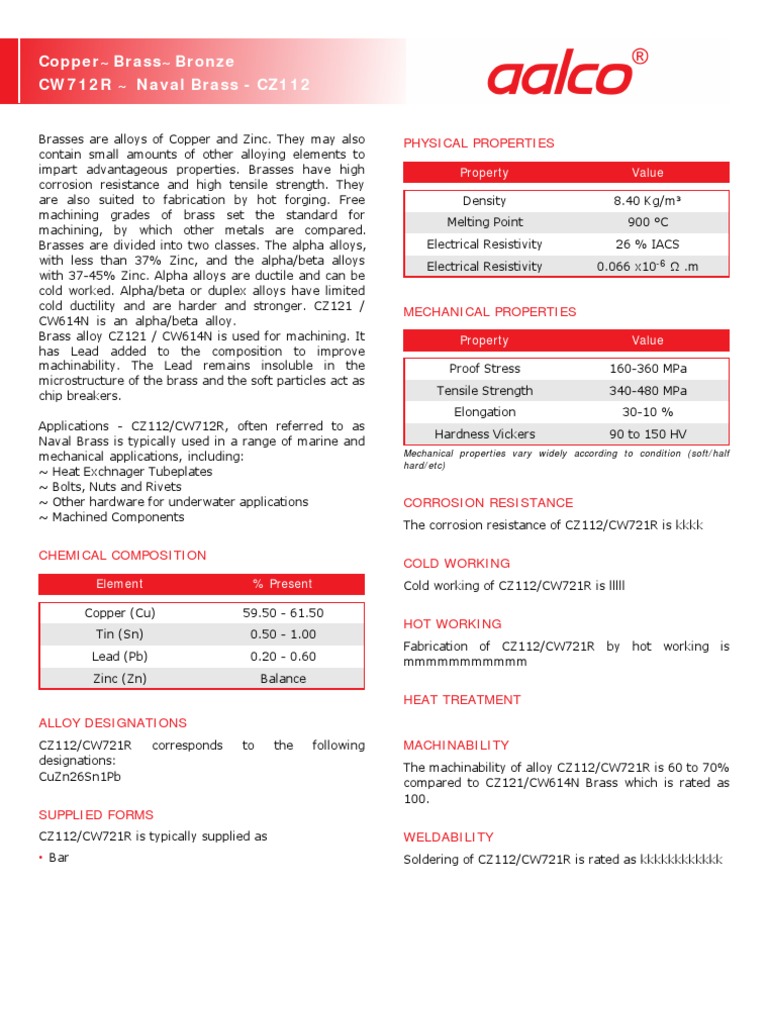 Aalco Metals Ltd CopperBrassBronze CW712R Naval Brass CZ112 [177][1