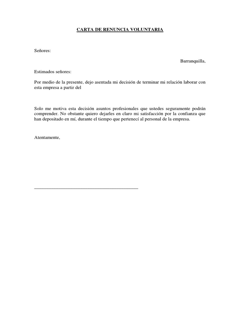 Carta de Renuncia Voluntaria Modelo