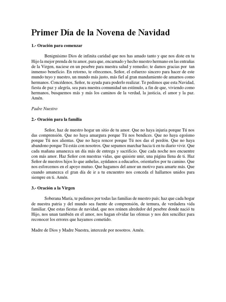 Primer Día de La Novena de Navidad | PDF | Oración | María, madre de Jesús