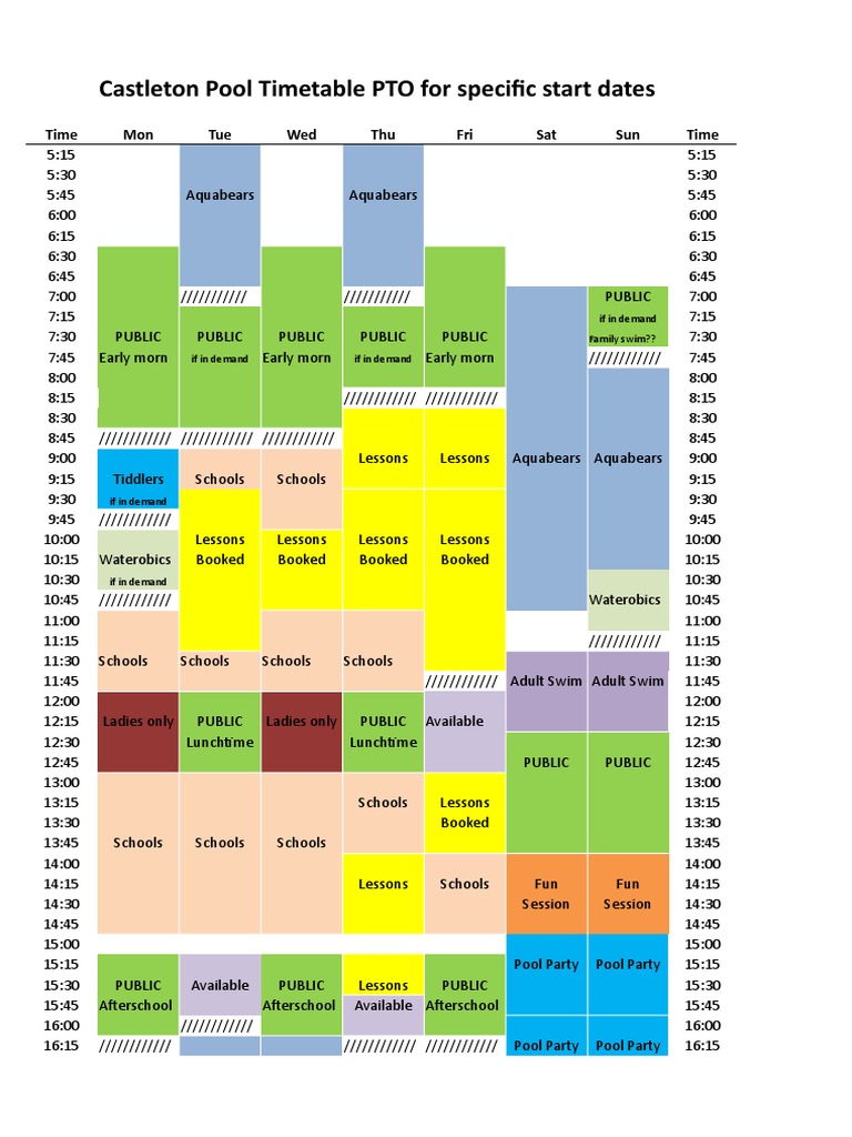 Castleton Pool Weekly Schedule | PDF
