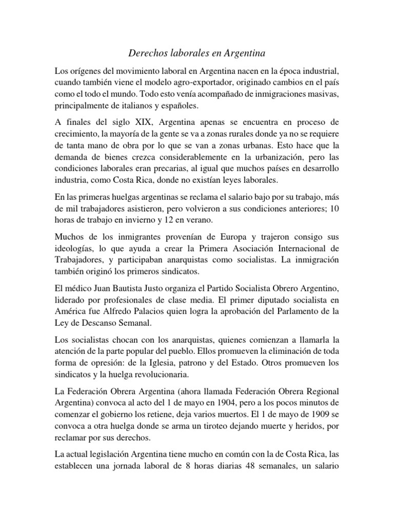 Historia de los derechos laborales en Argentina | PDF | Derecho laboral ...