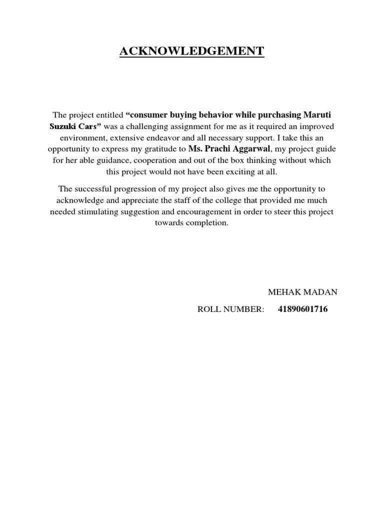 Acknowledgment for Maruti Suzuki Project | PDF